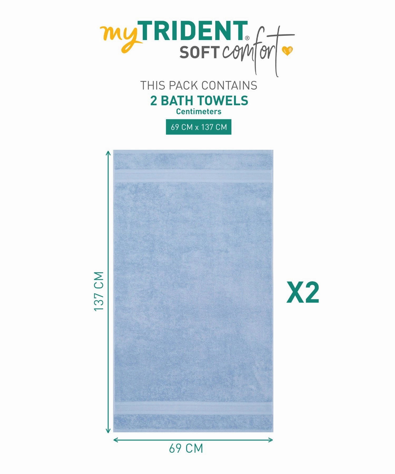 Soft Comfort Allure Air Rich Technology 2Pc Bath Towel, 100% Cotton, 509 GSM, Blue