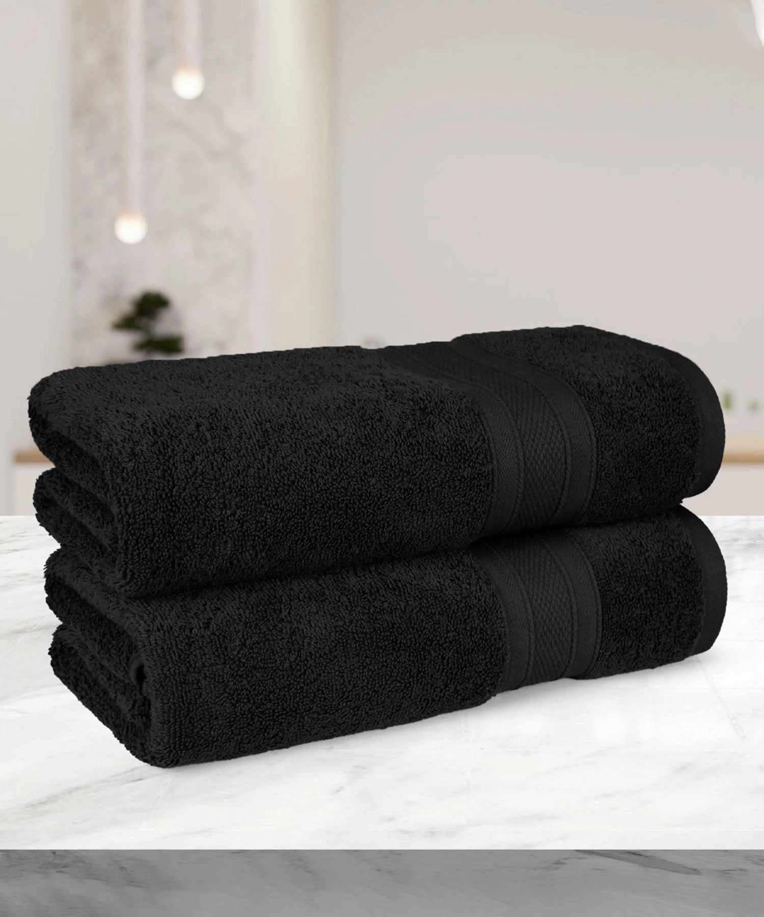 Soft Comfort Black Air Rich Technology 2Pc Bath Towel, 100% Cotton, 509 GSM, Black