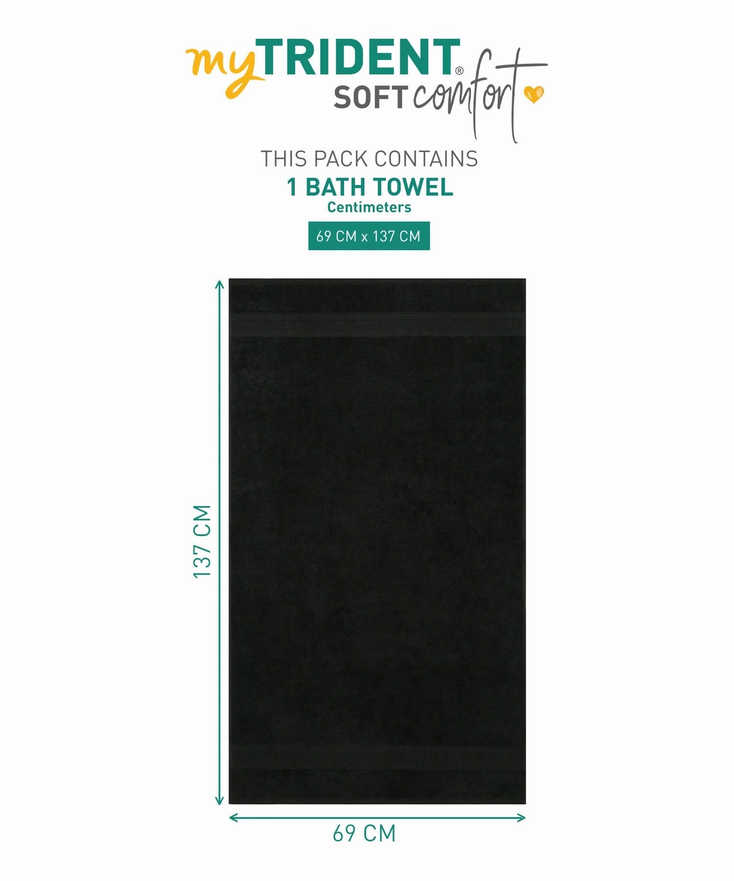 Soft Comfort Black Air Rich Technology Bath Towel, 100% Cotton, 509 GSM, Black
