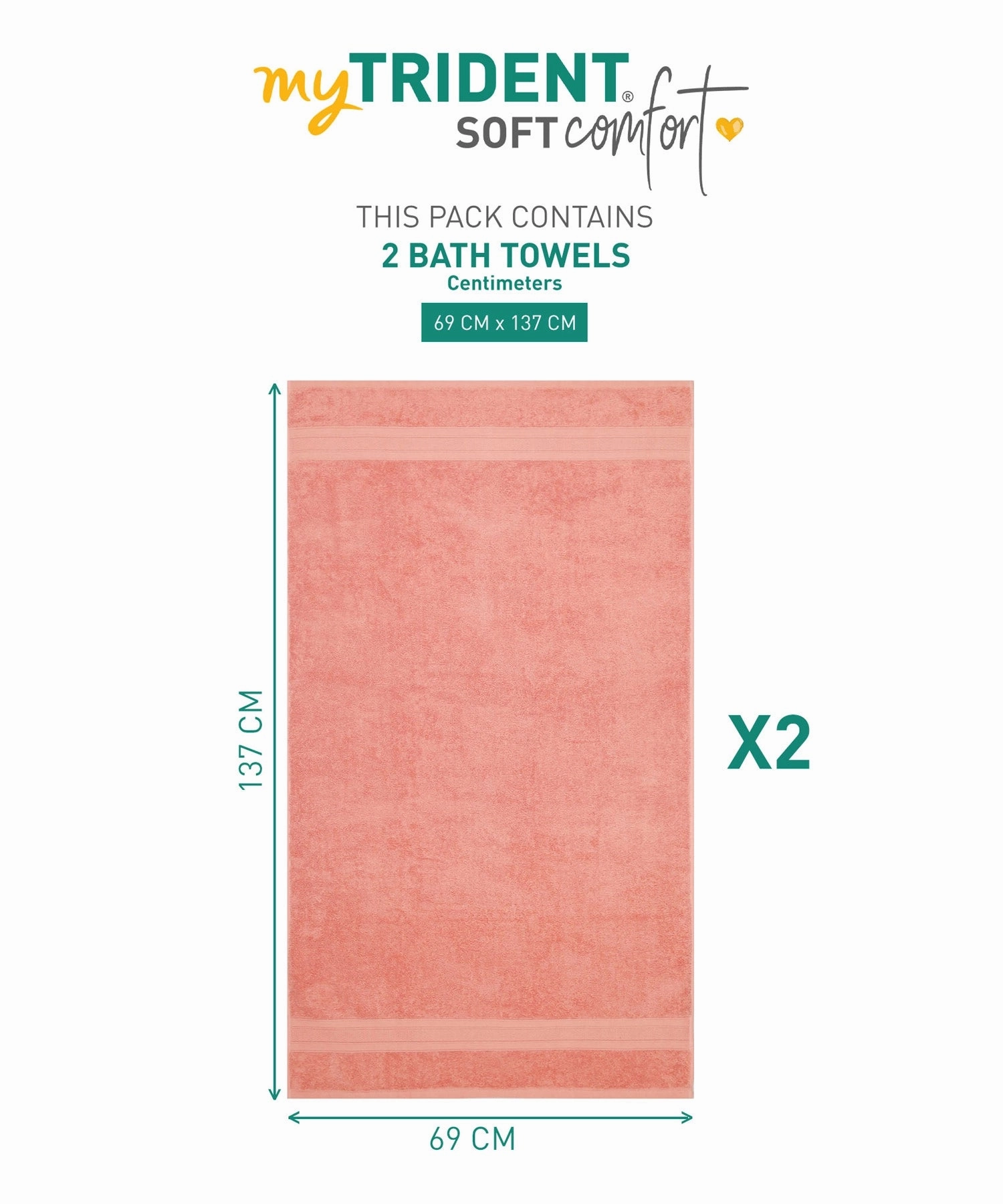 Soft Comfort Coral Air Rich Technology 2Pc Bath Towel, 100% Cotton, 509 GSM, Pink
