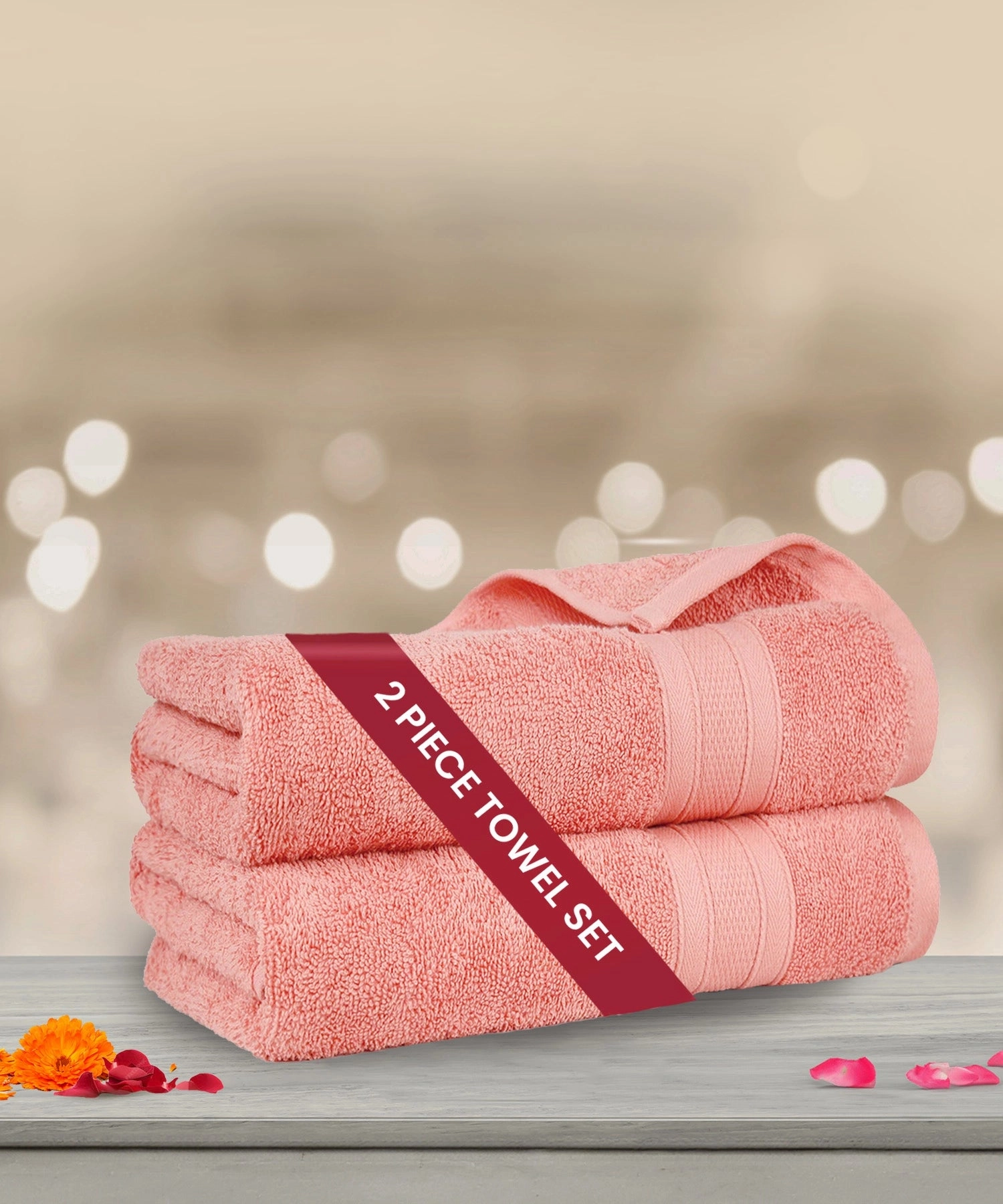 Soft Comfort Coral Air Rich Technology 2Pc Bath Towel, 100% Cotton, 509 GSM, Pink