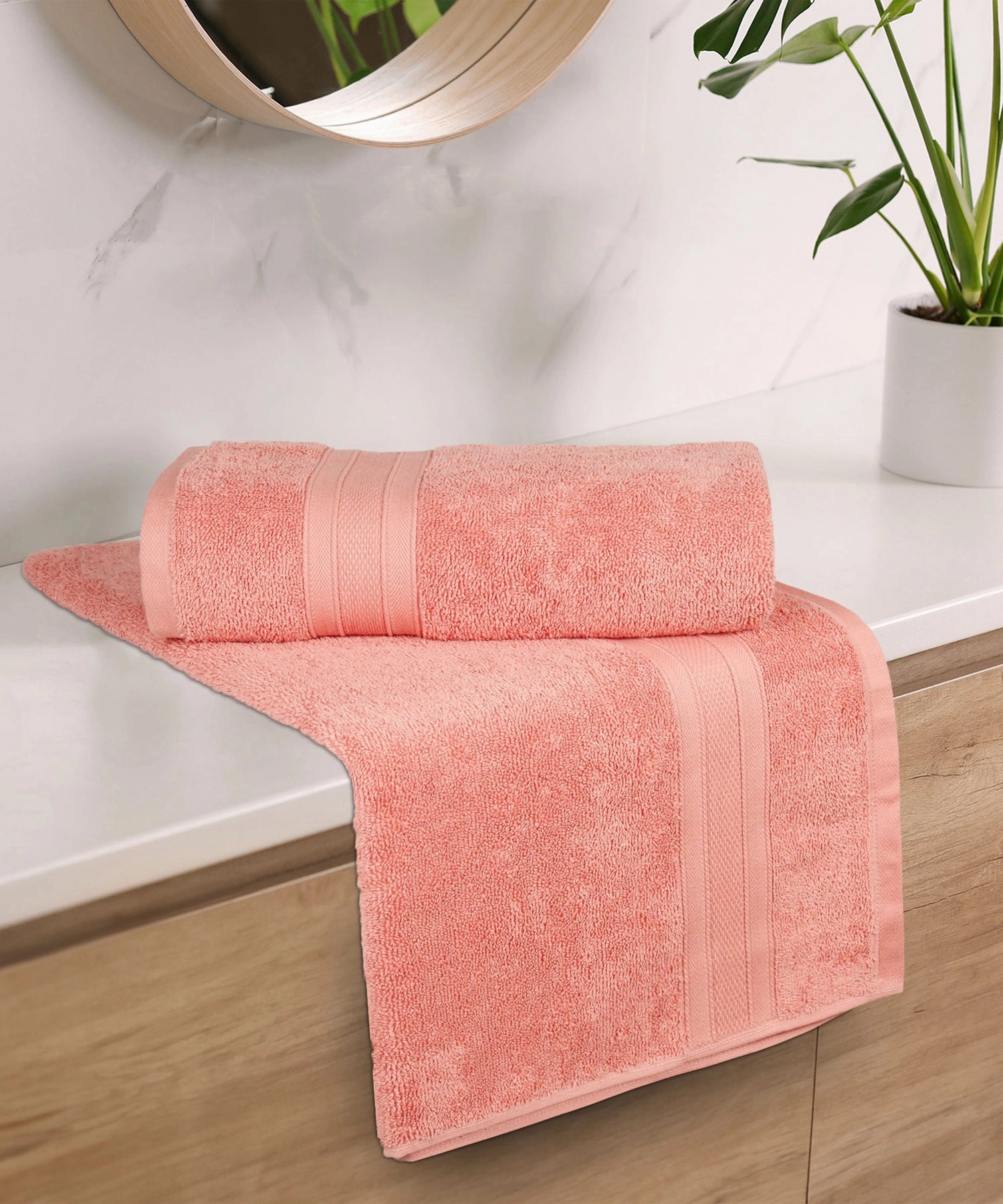 Soft Comfort Coral Air Rich Technology 2Pc Bath Towel, 100% Cotton, 509 GSM, Pink bath towels,soft towels,bathroom textiles