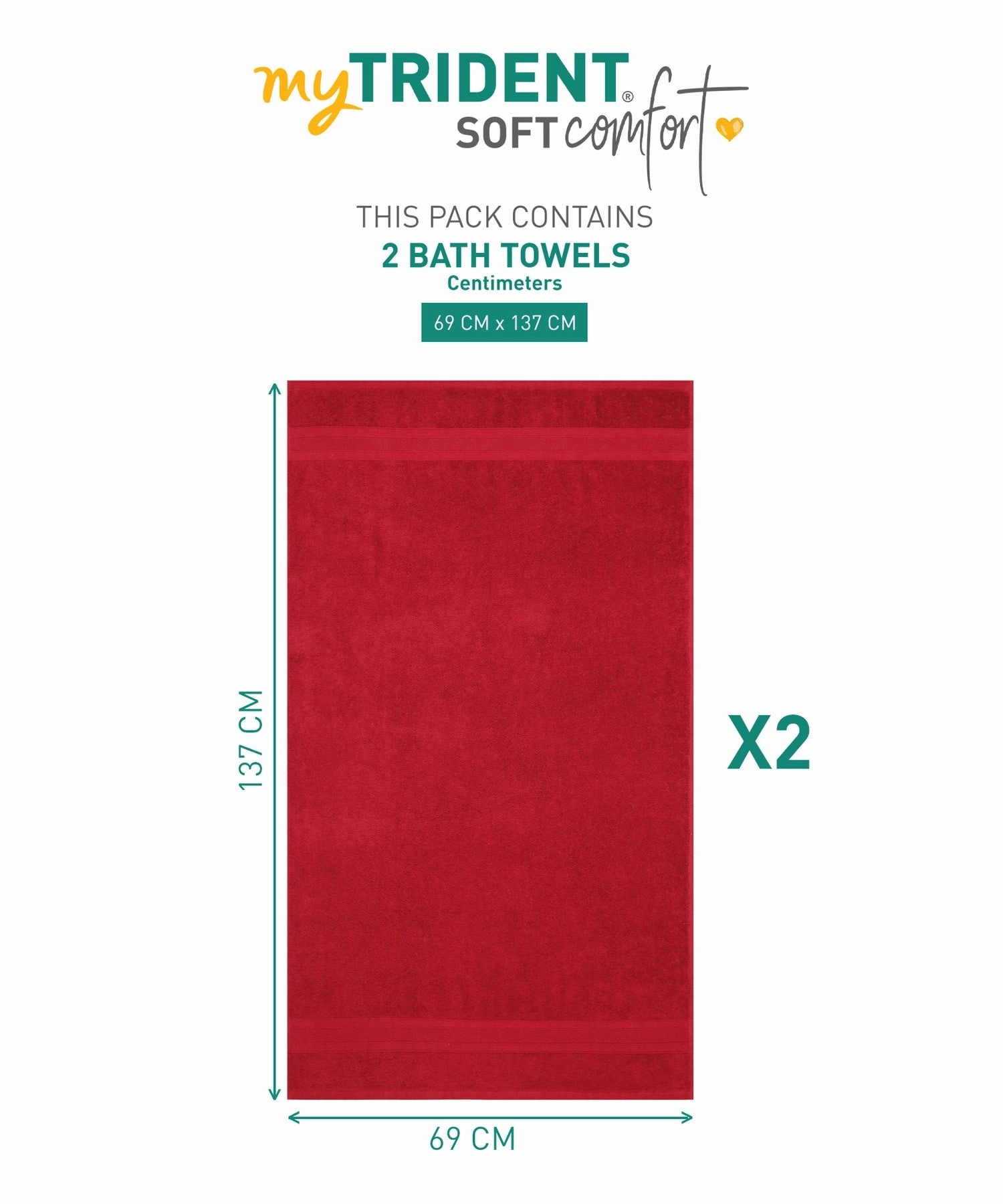 Soft Comfort Crimson Air Rich Technology 2Pc Bath Towel, 100% Cotton, 509 GSM, Red