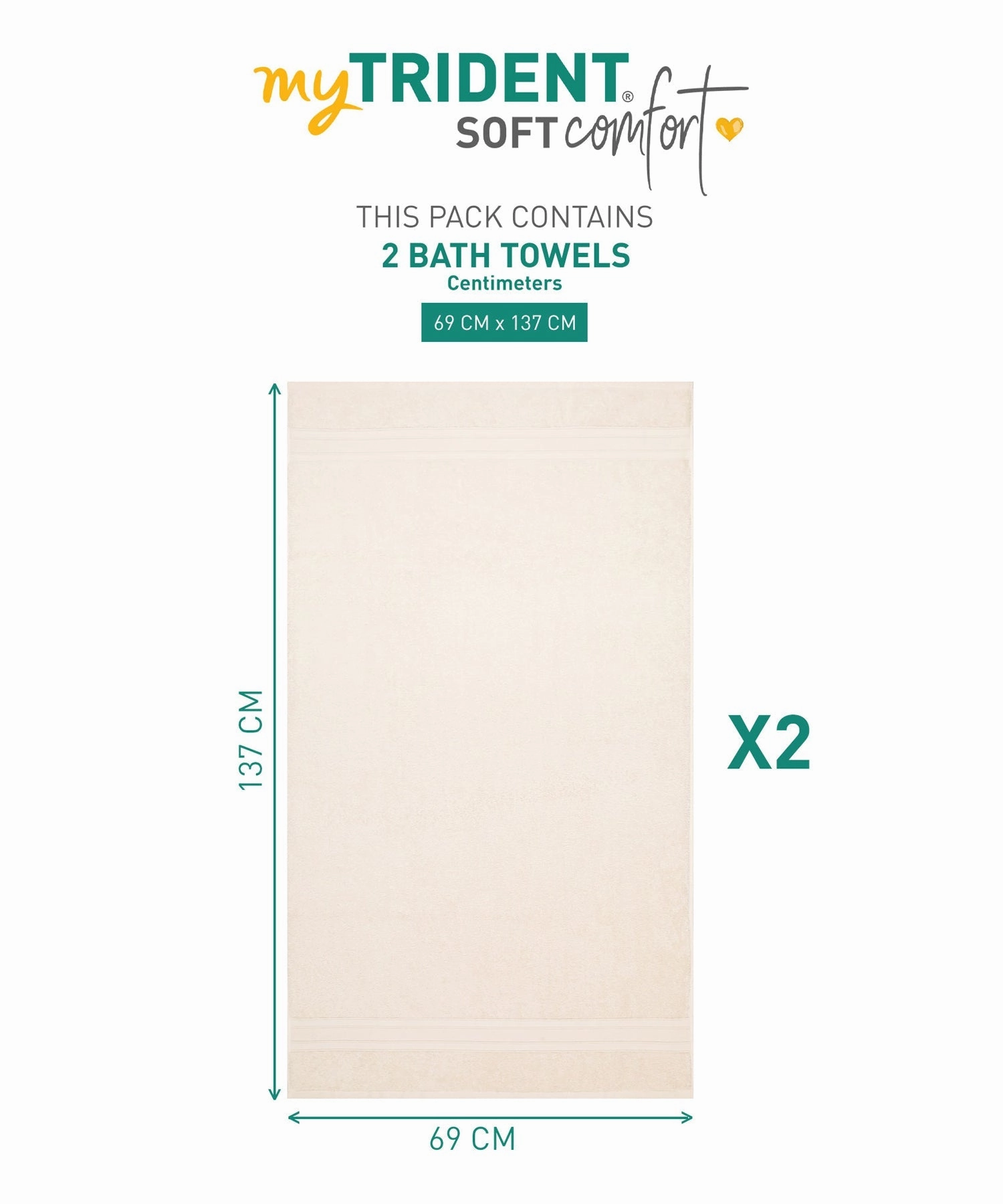 Soft Comfort Linen Air Rich Technology 2Pc Bath Towel, 100% Cotton, 509 GSM, Beige