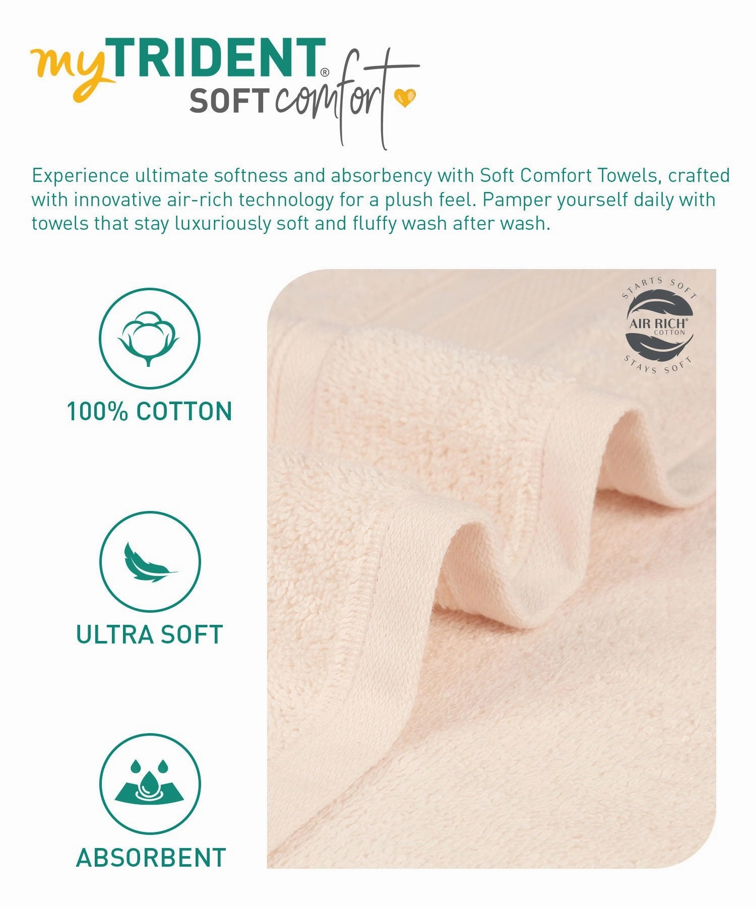 Soft Comfort Linen Air Rich Technology Bath Towel, 100% Cotton, 509 GSM, Beige