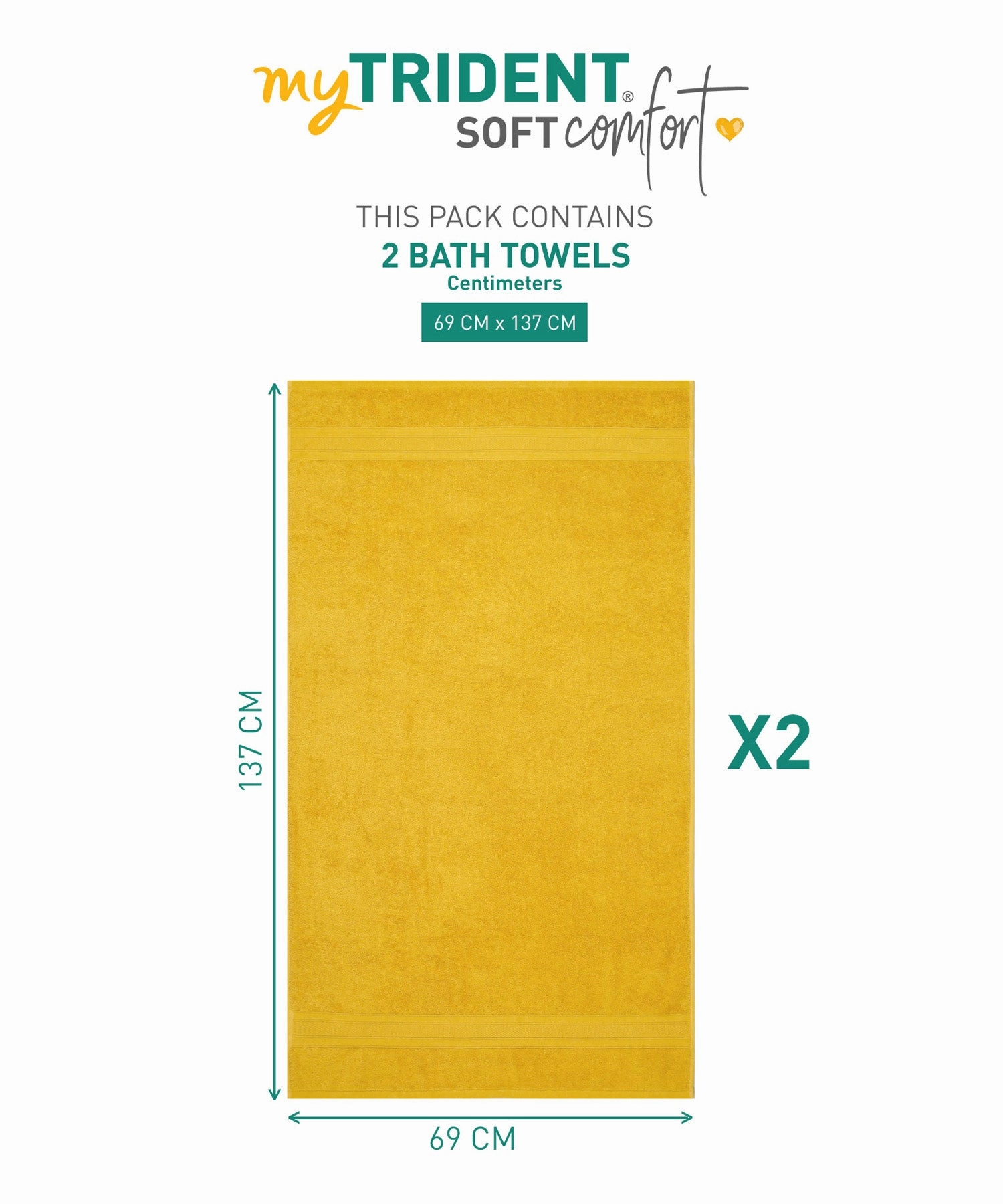 Soft Comfort Mustard Yellow Air Rich Technology 2Pc Bath Towel, 100% Cotton, 509 GSM, Yellow