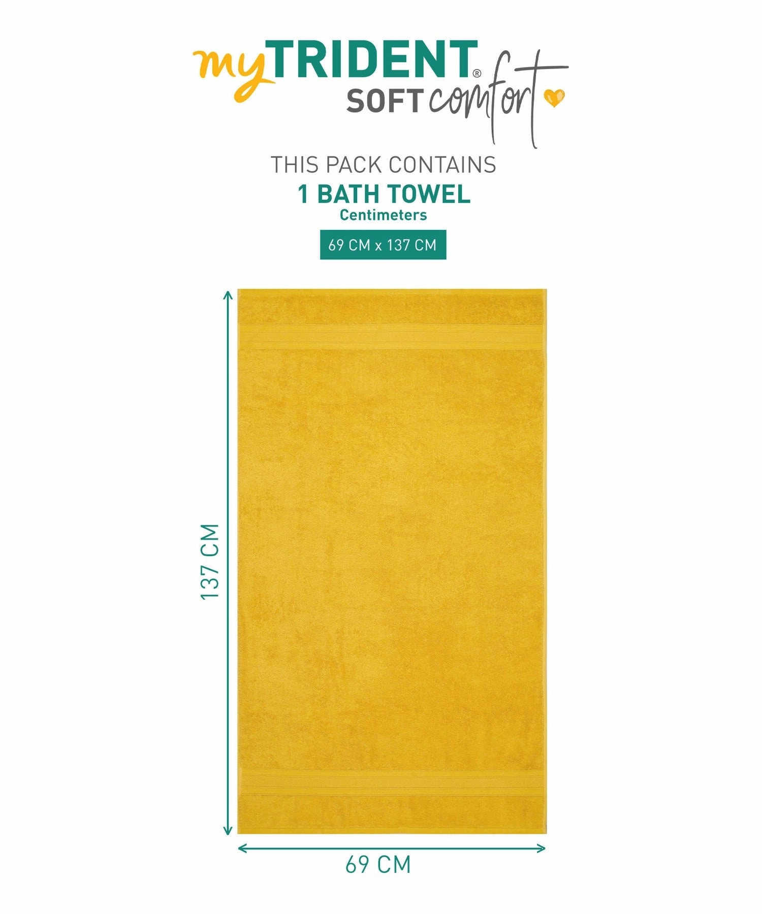 Soft Comfort Mustard Yellow Air Rich Technology Bath Towel, 100% Cotton, 509 GSM, Yellow