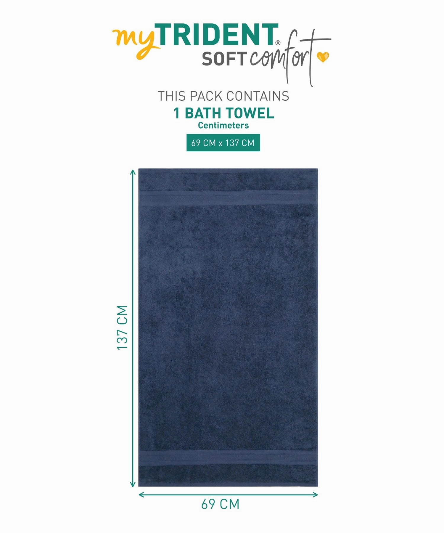Soft Comfort Navy Air Rich Technology Bath Towel, 100% Cotton, 509 GSM, Blue