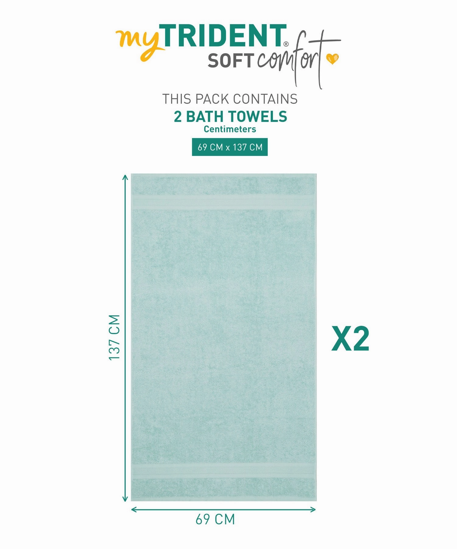 Soft Comfort Nile Blue Air Rich Technology 2Pc Bath Towel, 100% Cotton, 509 GSM, Blue