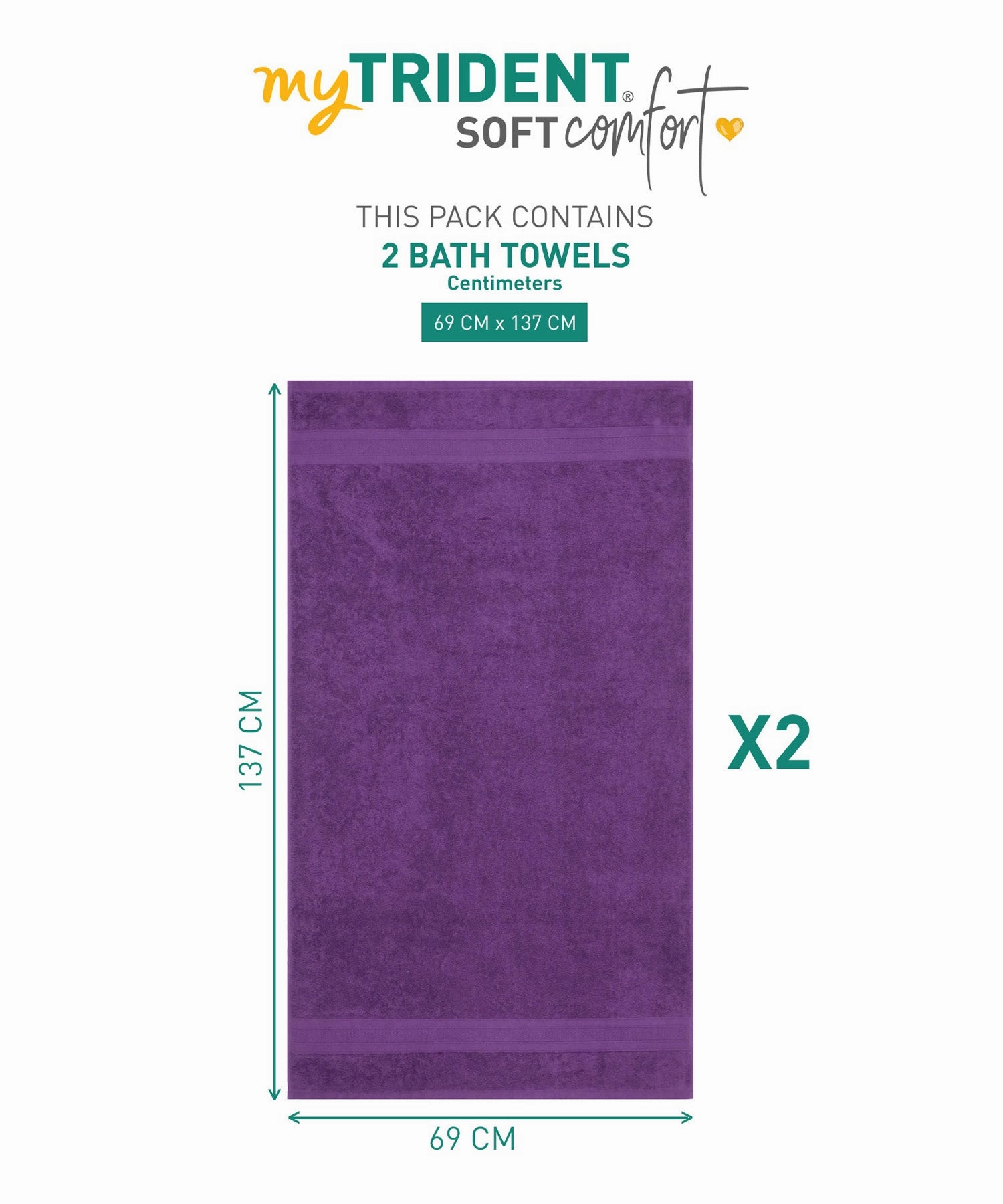 Soft Comfort Plum Air Rich Technology 2Pc Bath Towel, 100% Cotton, 509 GSM, Purple