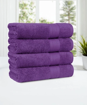 Soft Comfort Plum Air Rich Technology 4Pc Bath Towel, 100% Cotton, 509 GSM, Purple bath towels,soft towels,bathroom textiles