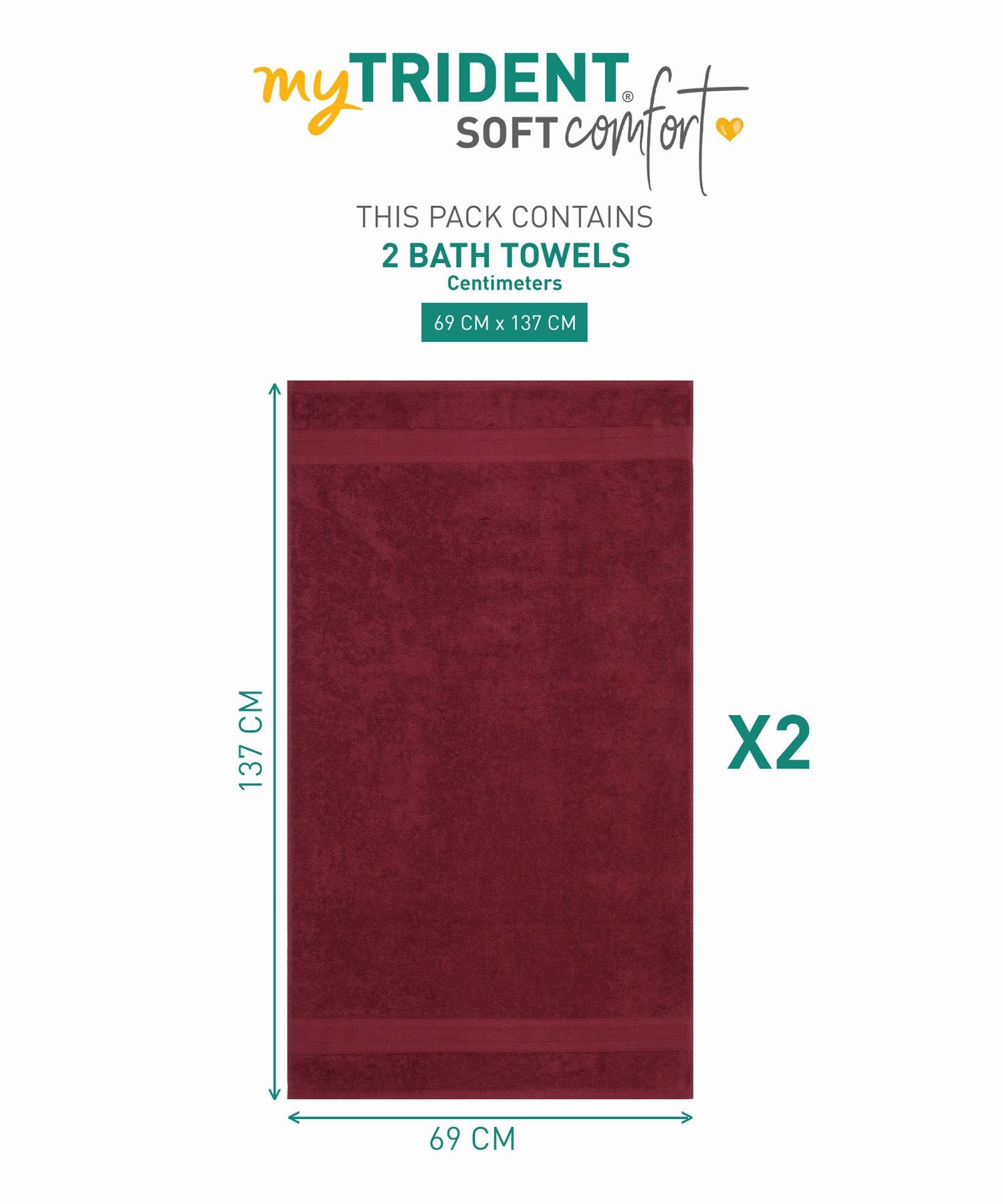 Soft Comfort Red Wine Air Rich Technology 2Pc Bath Towel, 100% Cotton, 509 GSM, Red