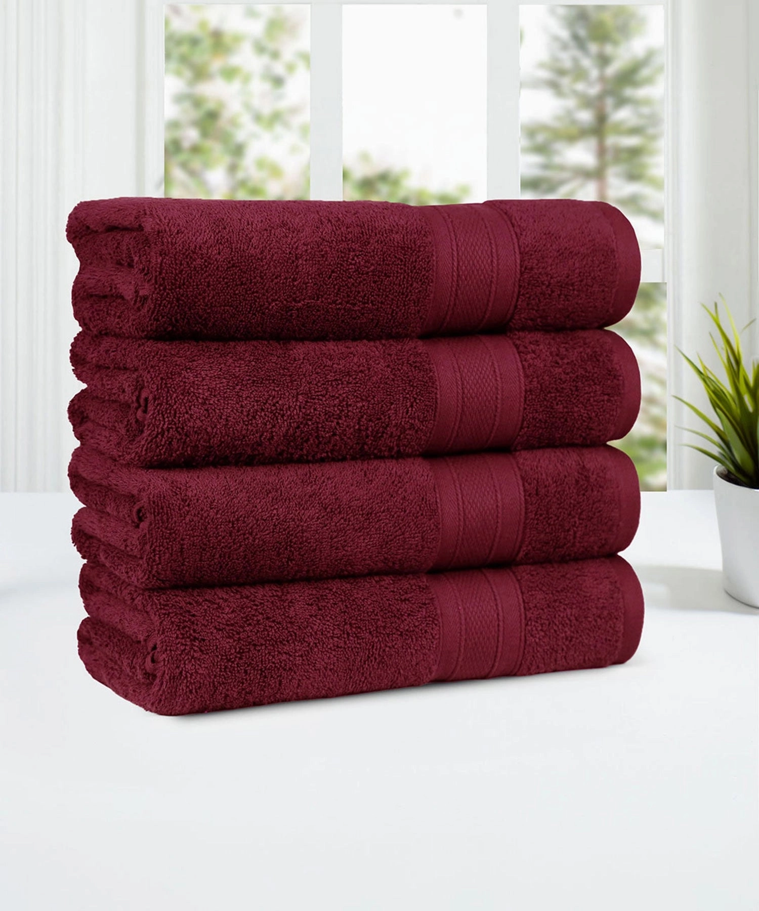 Soft Comfort Red Wine Air Rich Technology 4Pc Bath Towel, 100% Cotton, 509 GSM, Red bath towels,soft towels,bathroom textiles