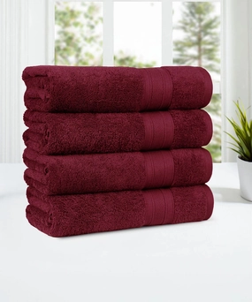 Soft Comfort Red Wine Air Rich Technology 4Pc Bath Towel, 100% Cotton, 509 GSM, Red bath towels,soft towels,bathroom textiles