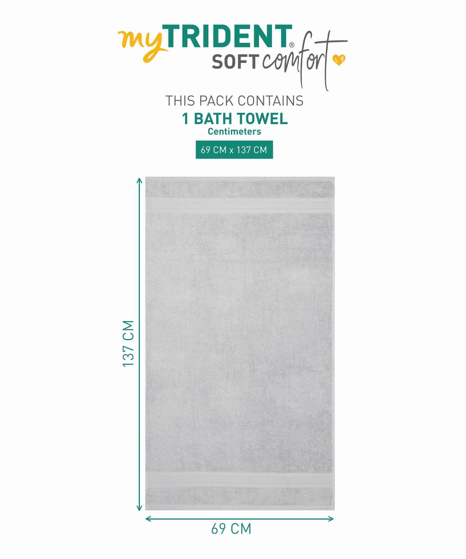 Soft Comfort Silver Air Rich Technology Bath Towel, 100% Cotton, 509 GSM, Grey