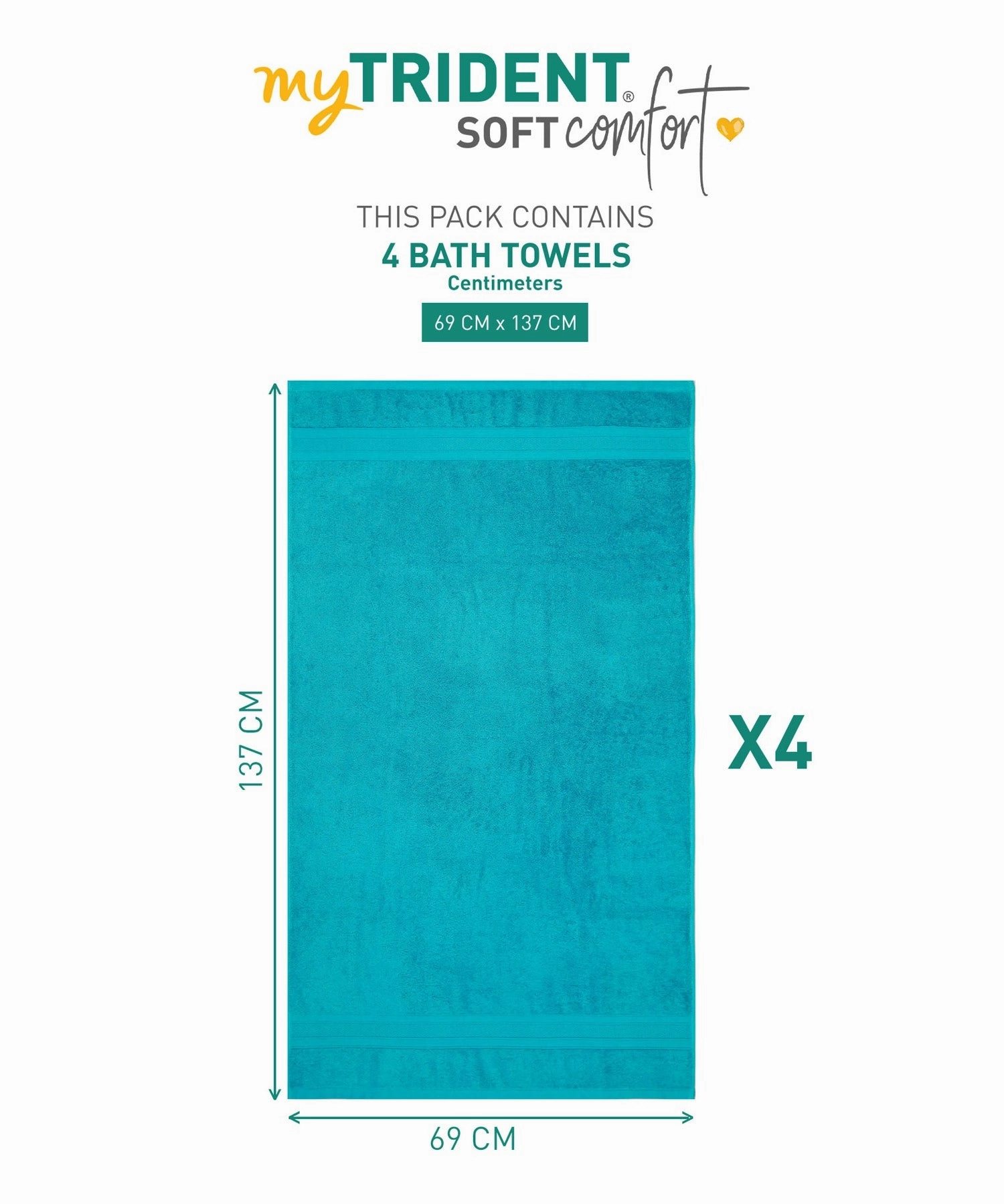 Soft Comfort Teal Air Rich Technology 4Pc Bath Towel, 100% Cotton, 509 GSM, Blue