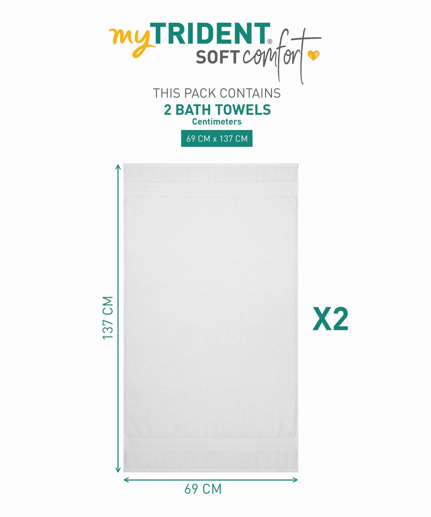 Soft Comfort White Air Rich Technology 2Pc Bath Towel, 100% Cotton, 509 GSM, White