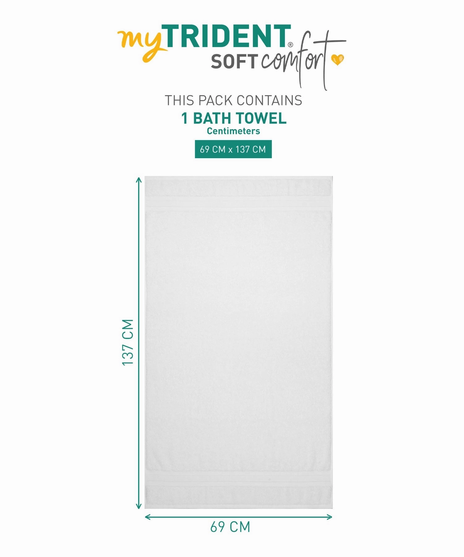Soft Comfort White Air Rich Technology Bath Towel, 100% Cotton, 509 GSM, White
