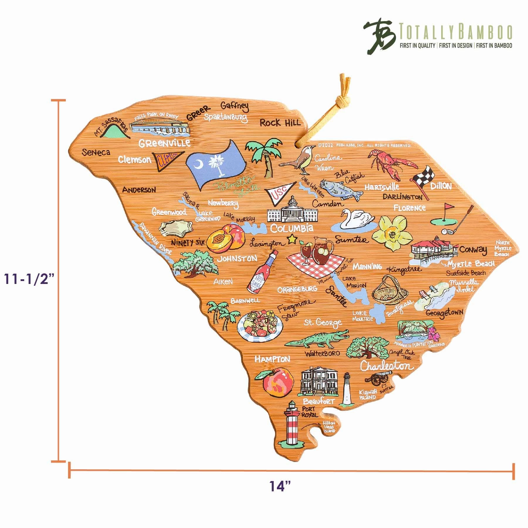 South Carolina Cutting Board with Artwork by Fish Kiss