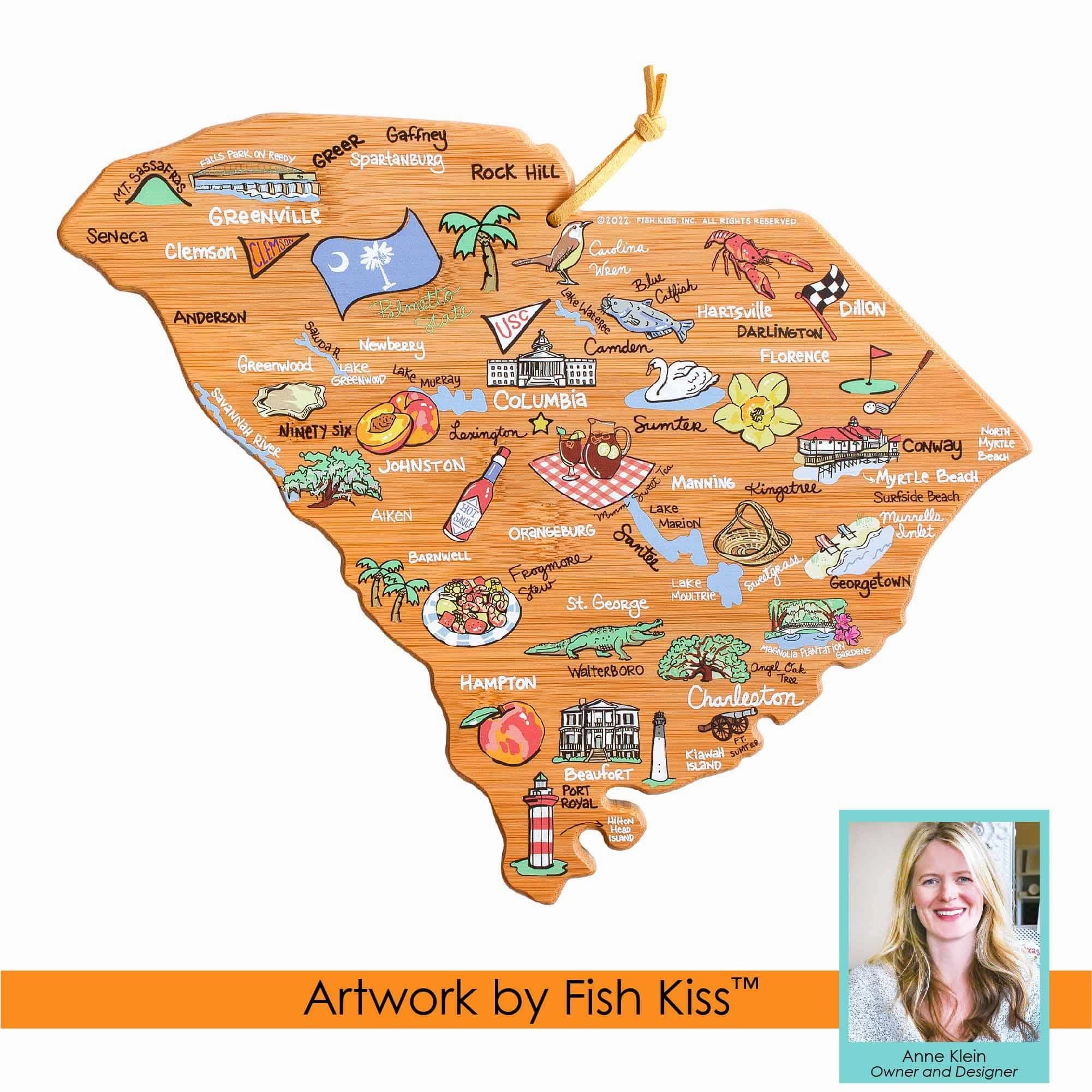 South Carolina Cutting Board with Artwork by Fish Kiss