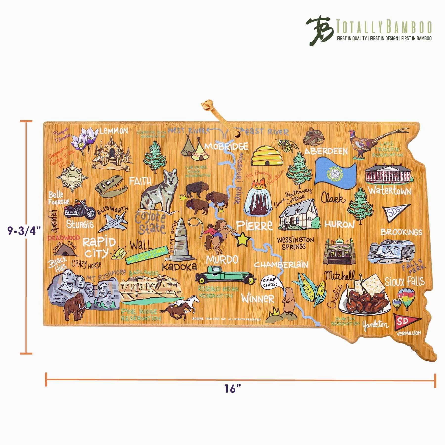 South Dakota Cutting Board with Artwork by Fish Kiss