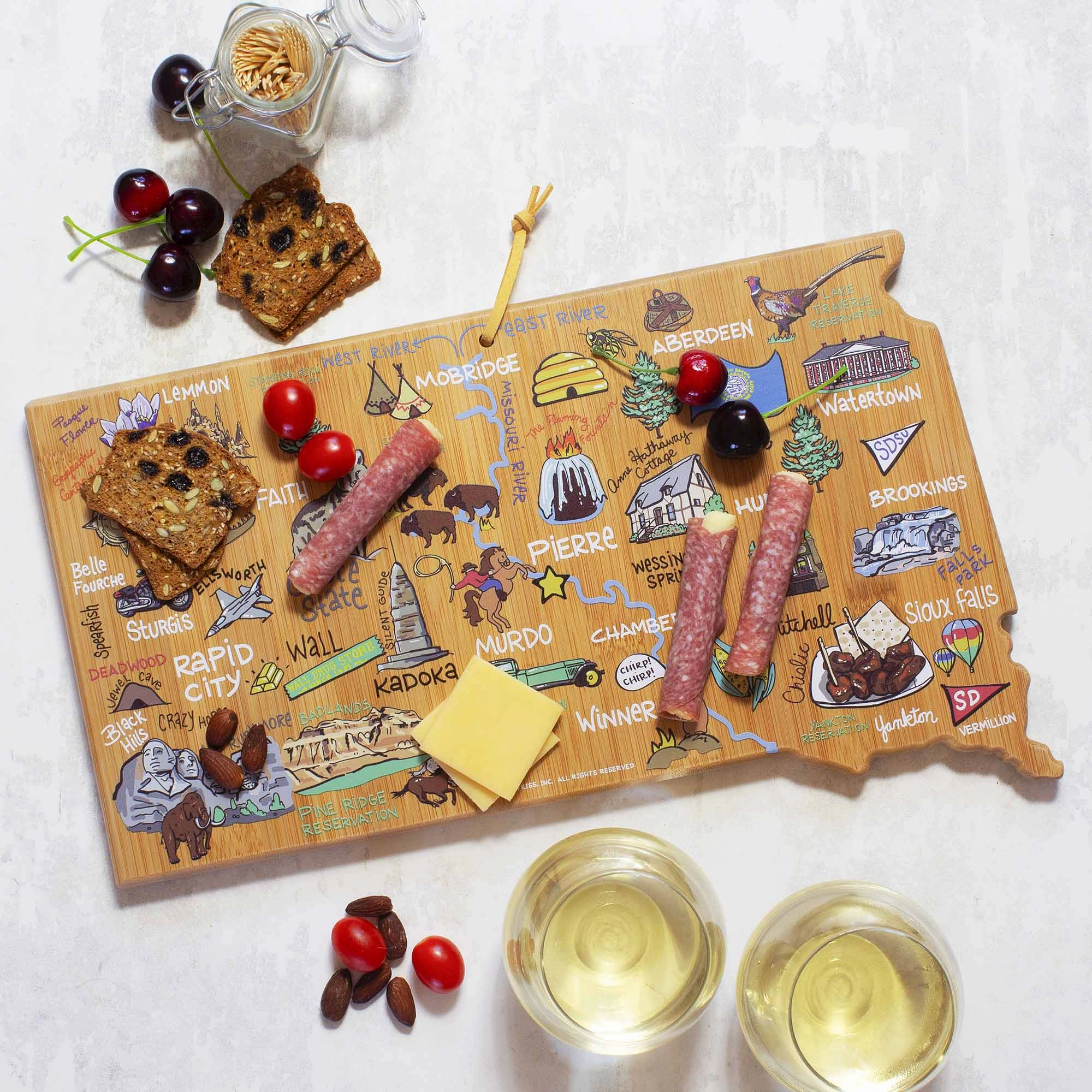 South Dakota Cutting Board with Artwork by Fish Kiss