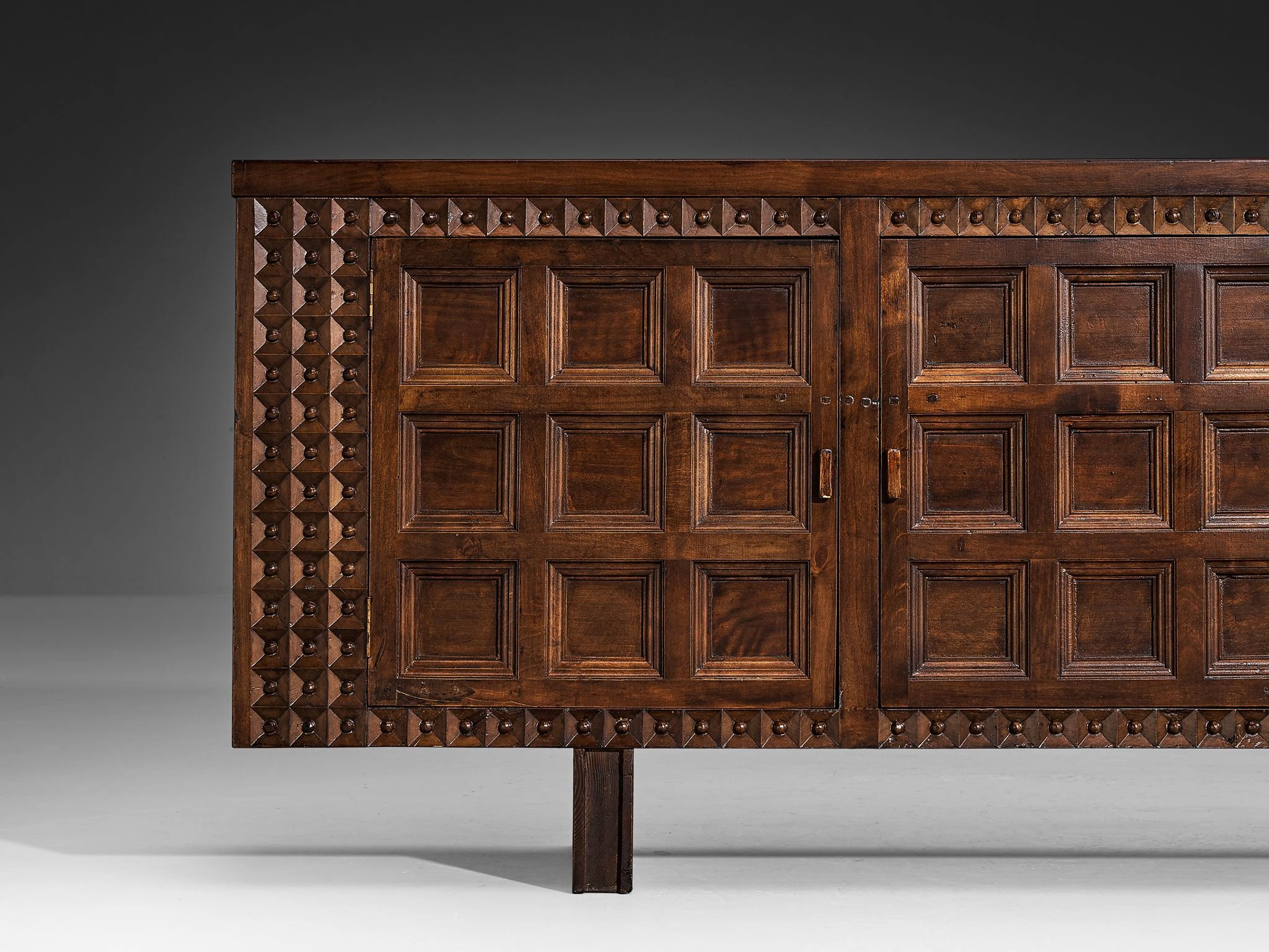 Spanish Brutalist Sideboard with Sophisticated Carvings in Maple
