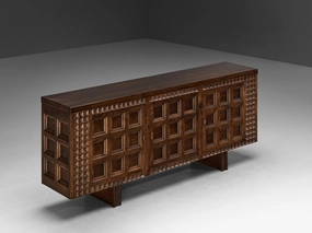 Spanish Brutalist Sideboard with Sophisticated Carvings in Maple storage cabinet,organizer,furniture storage