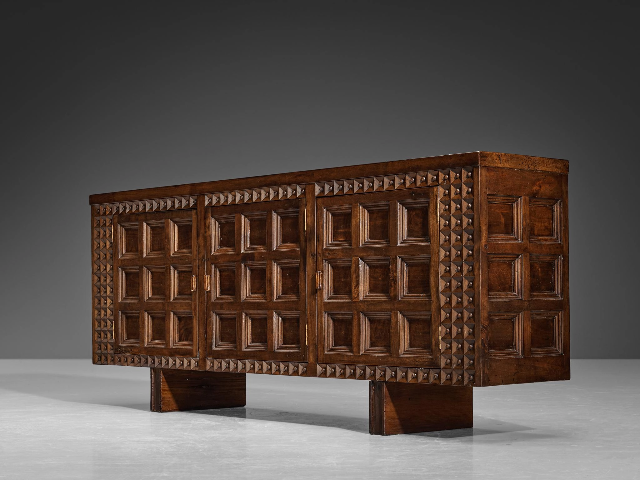 Spanish Brutalist Sideboard with Sophisticated Carvings in Maple