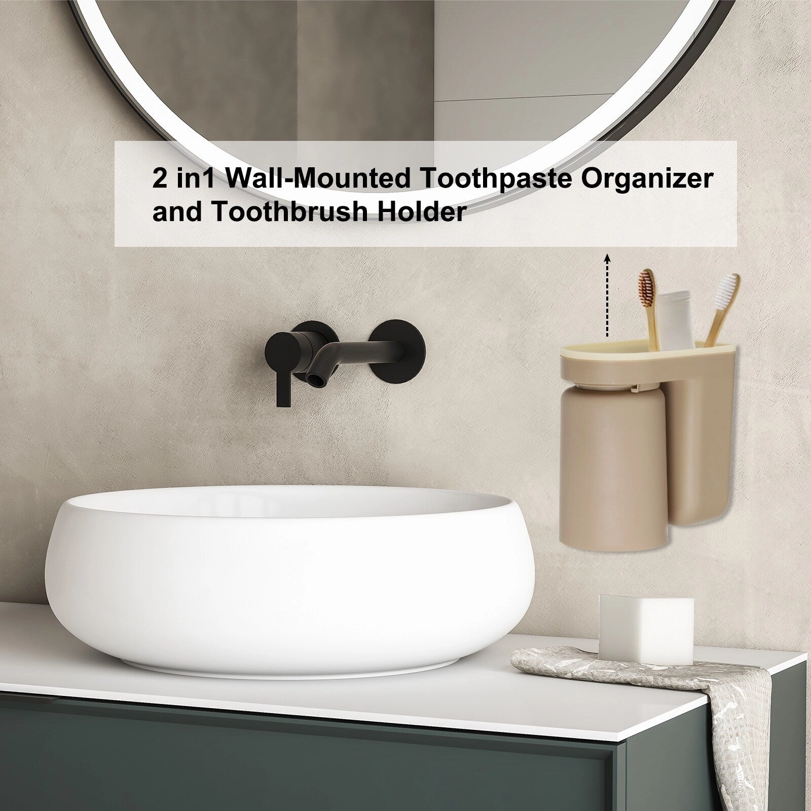 Stick-on Toothbrush Holder with Cup for Bathroom