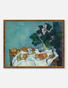 Still Life with Apples and a Pot of Primroses Print by Paul Czanne wall art,canvas print,home wall decor