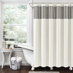 Stitched Woven Stripe Yarn Dyed Recycled Cotton Blend Shower Curtain shower curtain,bath curtain,bathroom decor