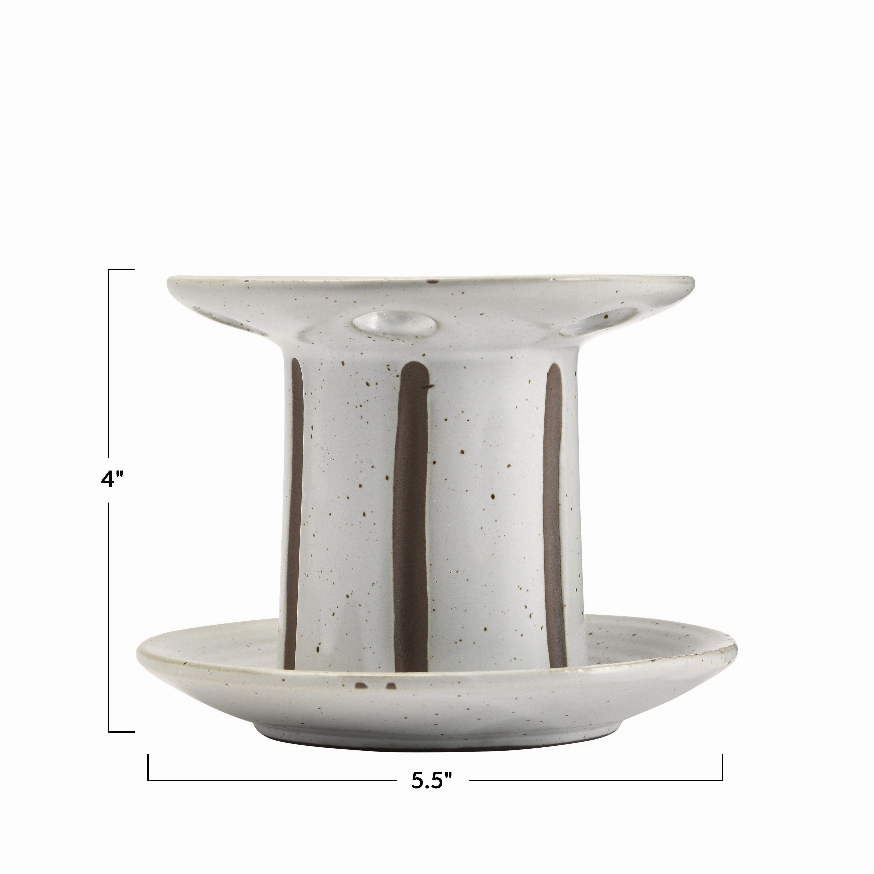 Stoneware Toothbrush Holder with Stripe Design - White - 5.5"L x 5.5"W x 4.0"H