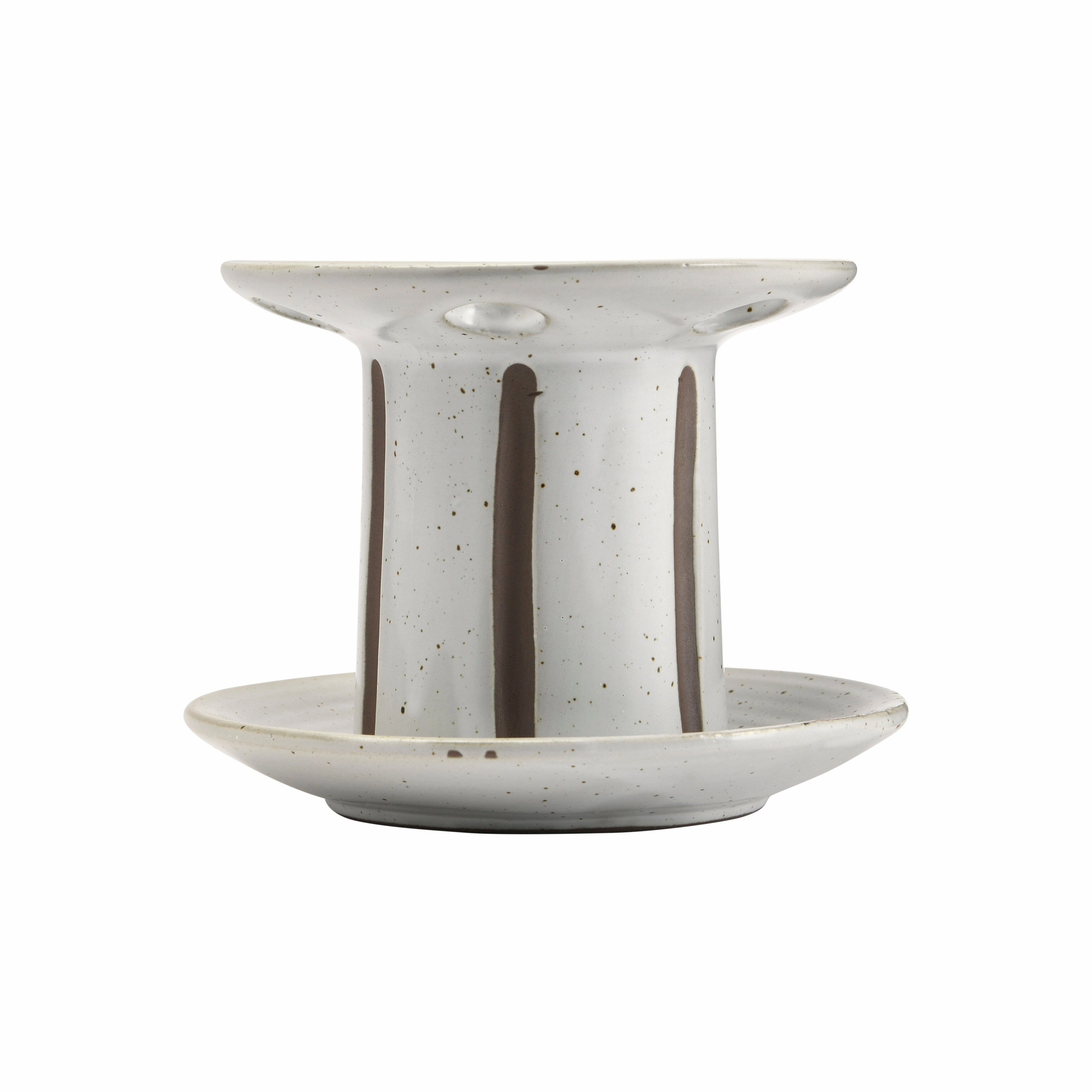 Stoneware Toothbrush Holder with Stripe Design - White - 5.5"L x 5.5"W x 4.0"H