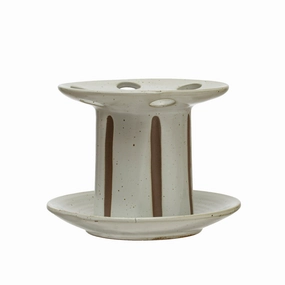 Stoneware Toothbrush Holder with Stripe Design - White - 5.5"L x 5.5"W x 4.0"H toothbrush holder,bathroom cup,bathroom organizer