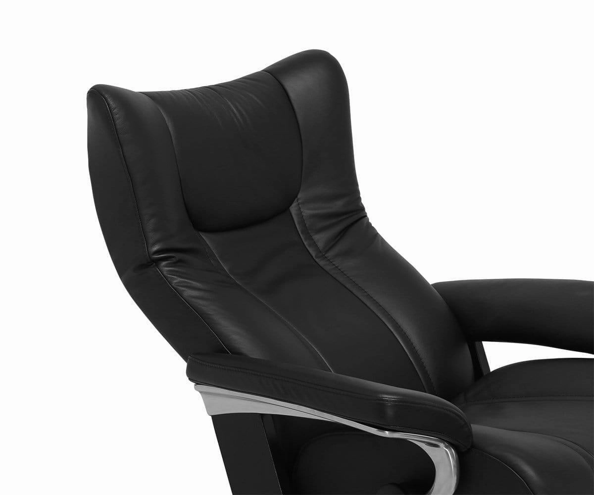 Stressless Wing Recliner & Ottoman with Signature Base - Black