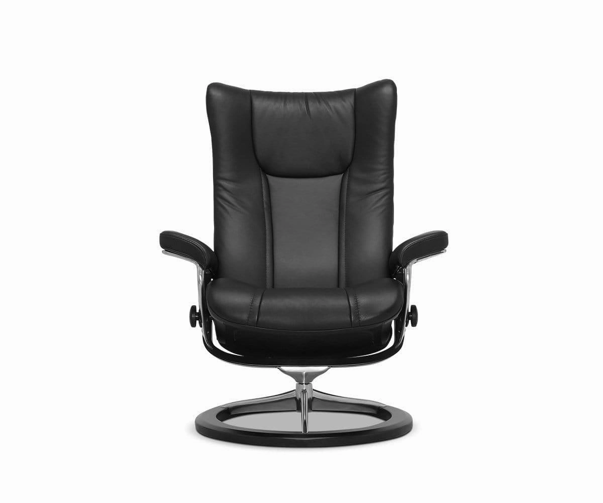Stressless Wing Recliner & Ottoman with Signature Base - Black