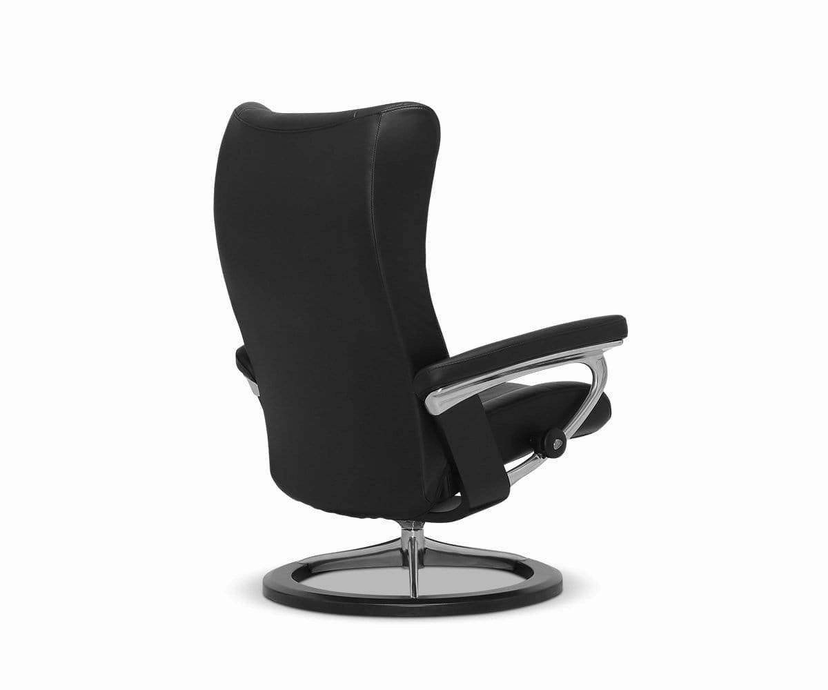 Stressless Wing Recliner & Ottoman with Signature Base - Black