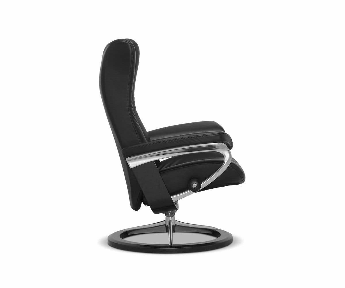 Stressless Wing Recliner & Ottoman with Signature Base - Black