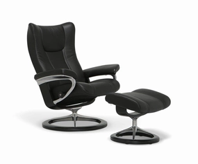 Stressless Wing Recliner & Ottoman with Signature Base - Black sofa,couch,living room furniture