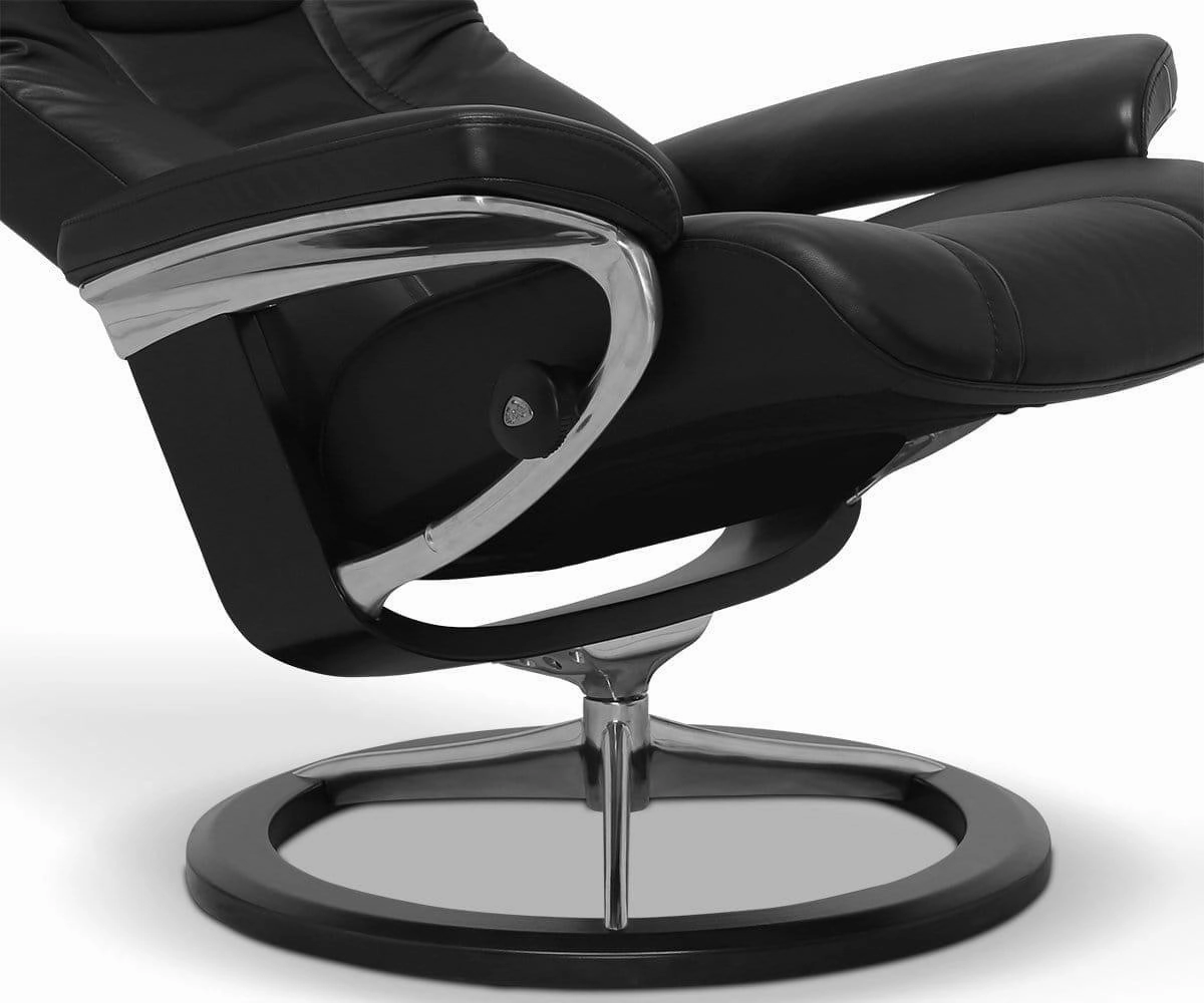 Stressless Wing Recliner & Ottoman with Signature Base - Black