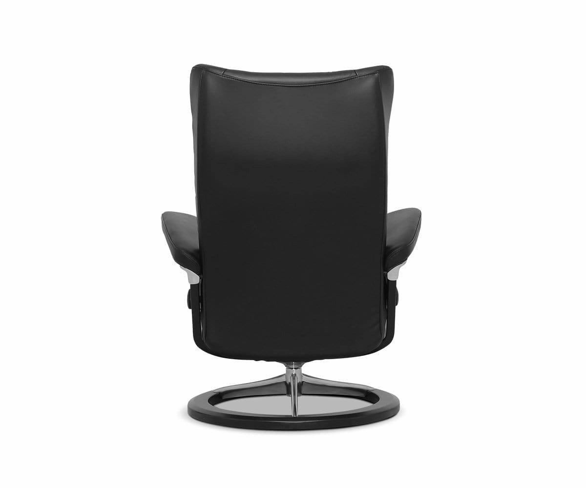 Stressless Wing Recliner & Ottoman with Signature Base - Black