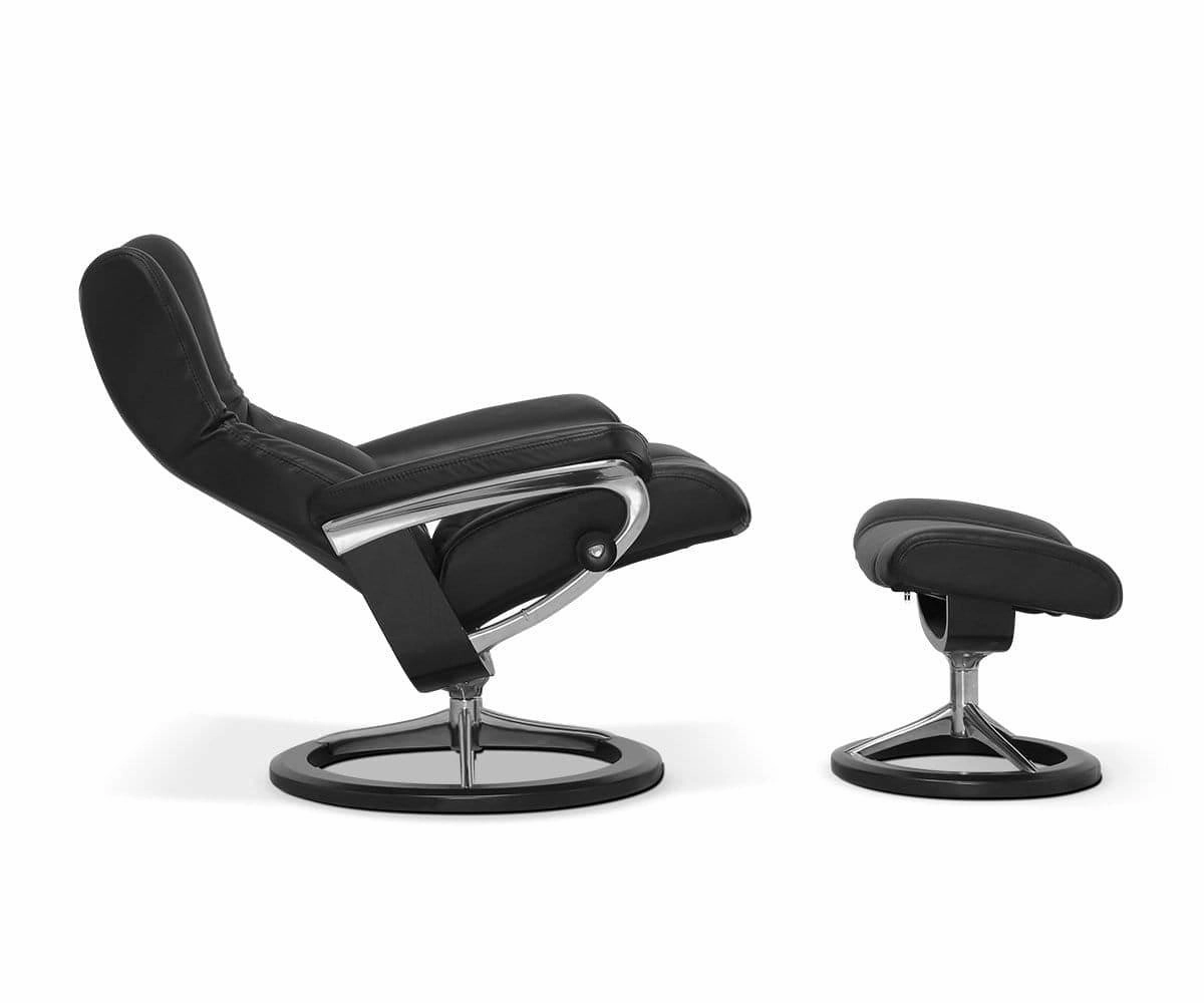 Stressless Wing Recliner & Ottoman with Signature Base - Black