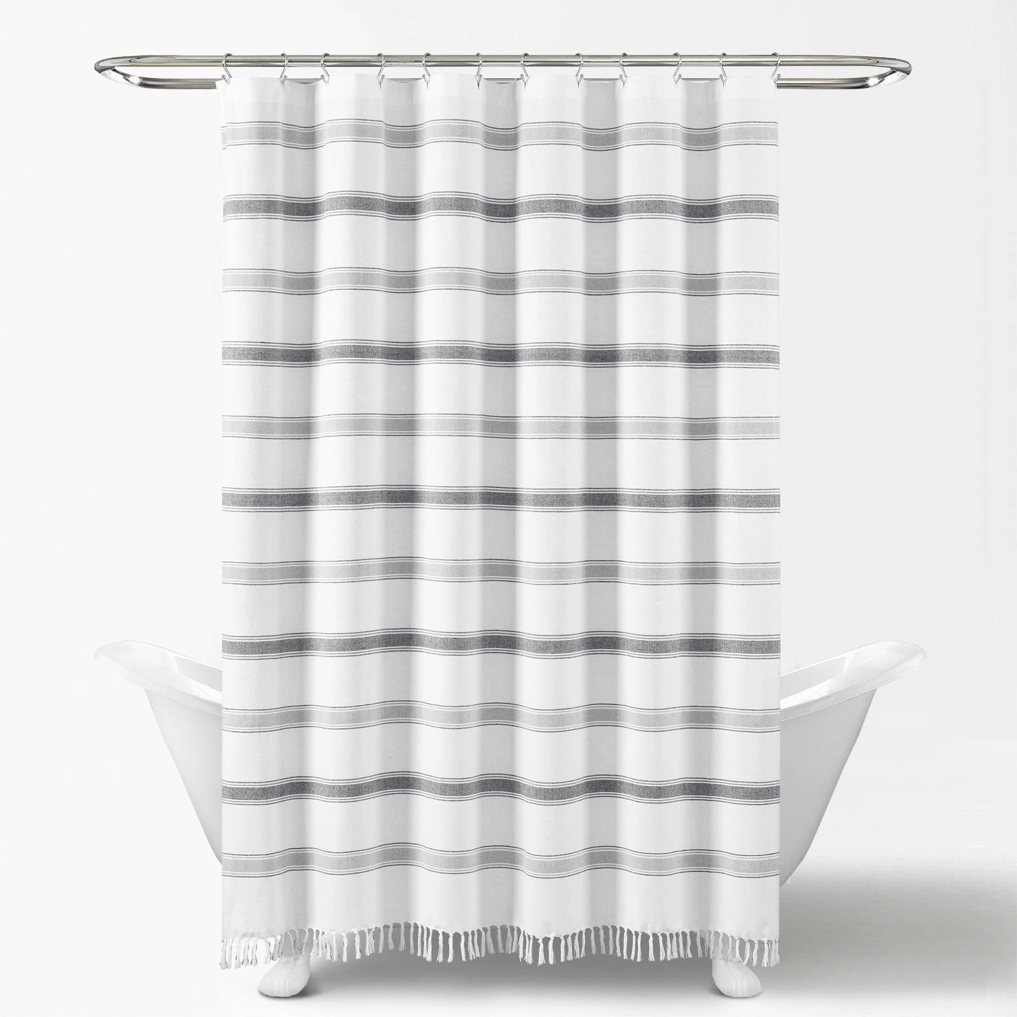 Stripe Woven Textured Yarn Dyed Recycled Cotton Shower Curtain
