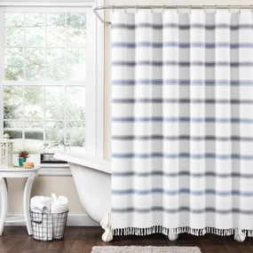Stripe Woven Textured Yarn Dyed Recycled Cotton Shower Curtain shower curtain,bath curtain,bathroom decor