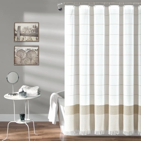 Stripe Yarn Dyed Tassel Fringe Woven Cotton Shower Curtain shower curtain,bath curtain,bathroom decor