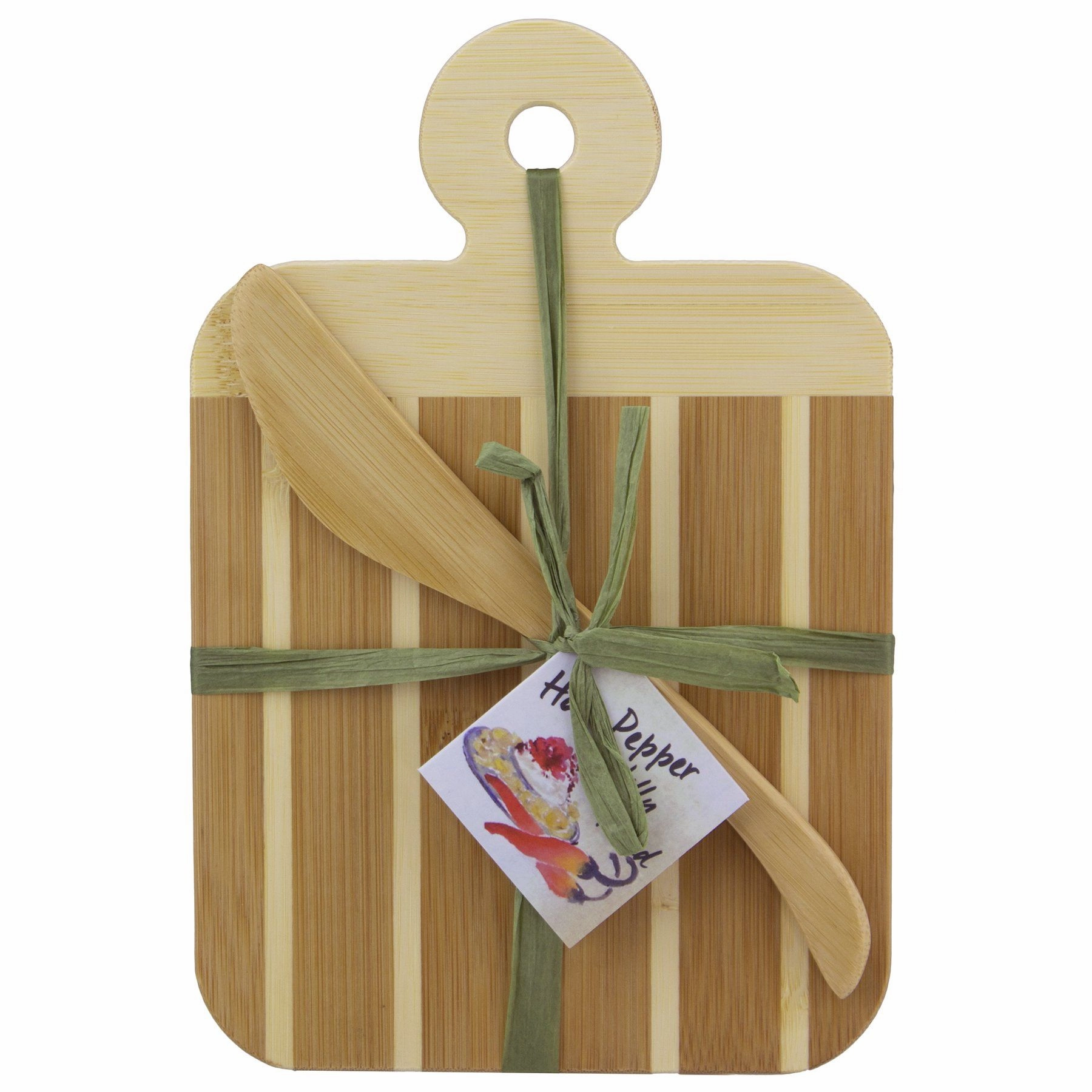 Striped Paddle Serving and Cutting Board and Spreader Knife Gift Set