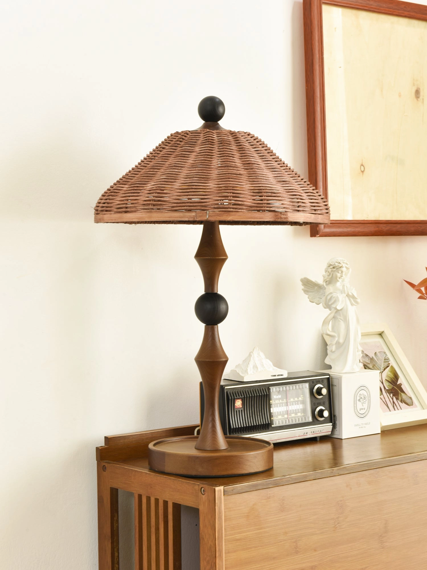 Striped Rattan Shade Table Lamp