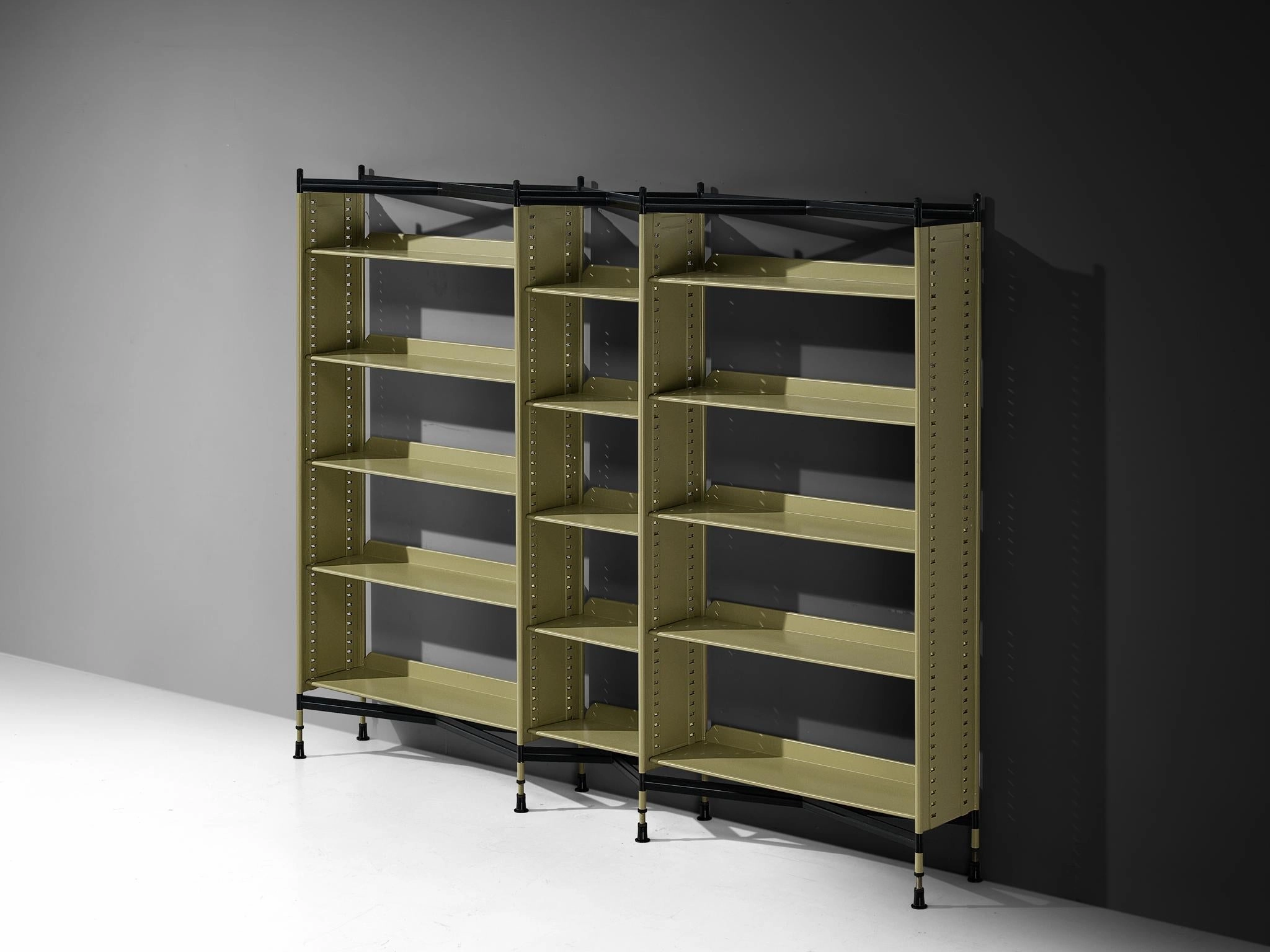 Studio BBPR for Olivetti 'Spazio' Shelving System in Green Coated Steel storage cabinet,organizer,furniture storage