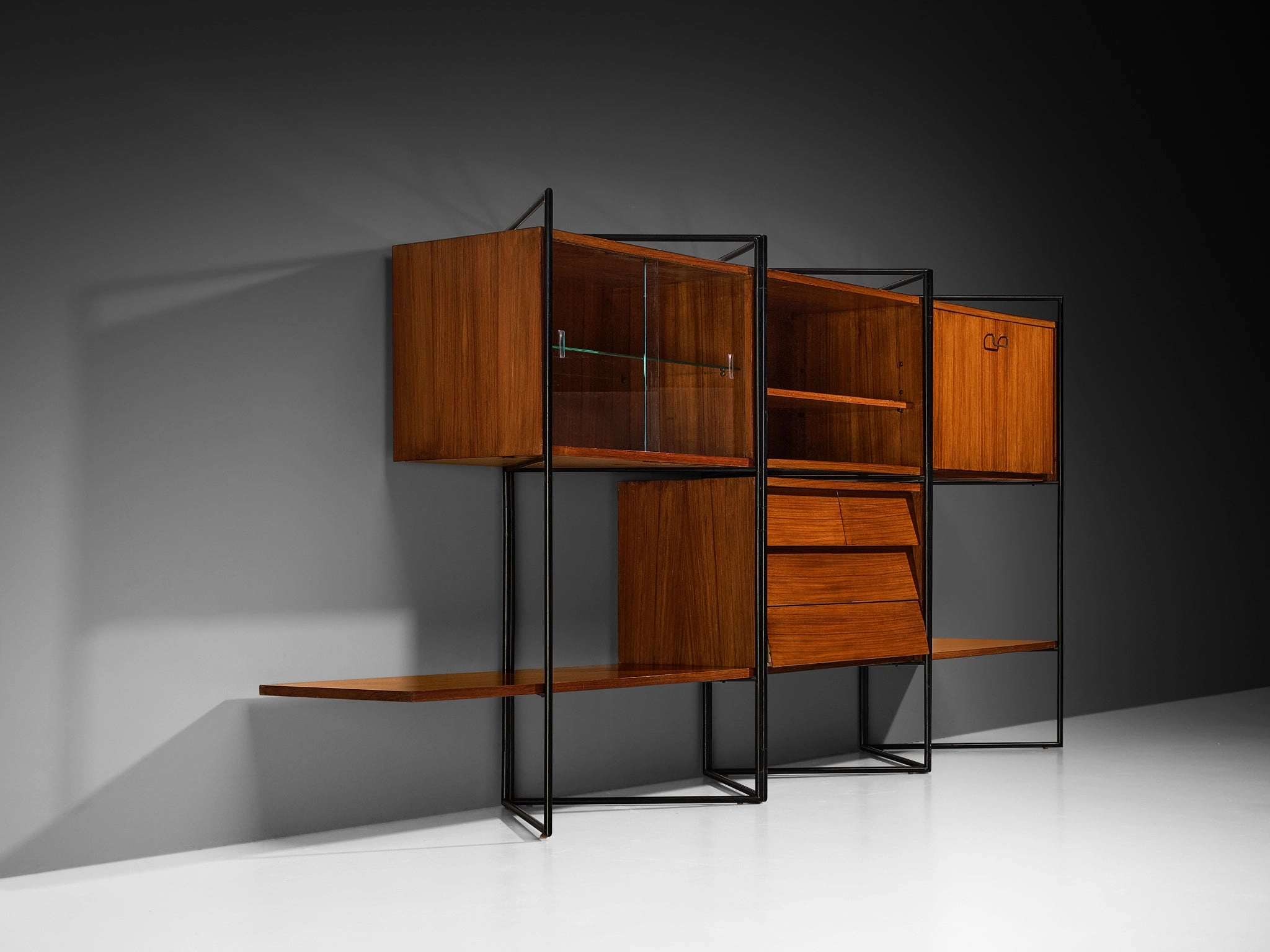 Taichiro Nakai for La Permanente Mobili Adjustable Wall Cabinet in Teak storage cabinet,organizer,furniture storage
